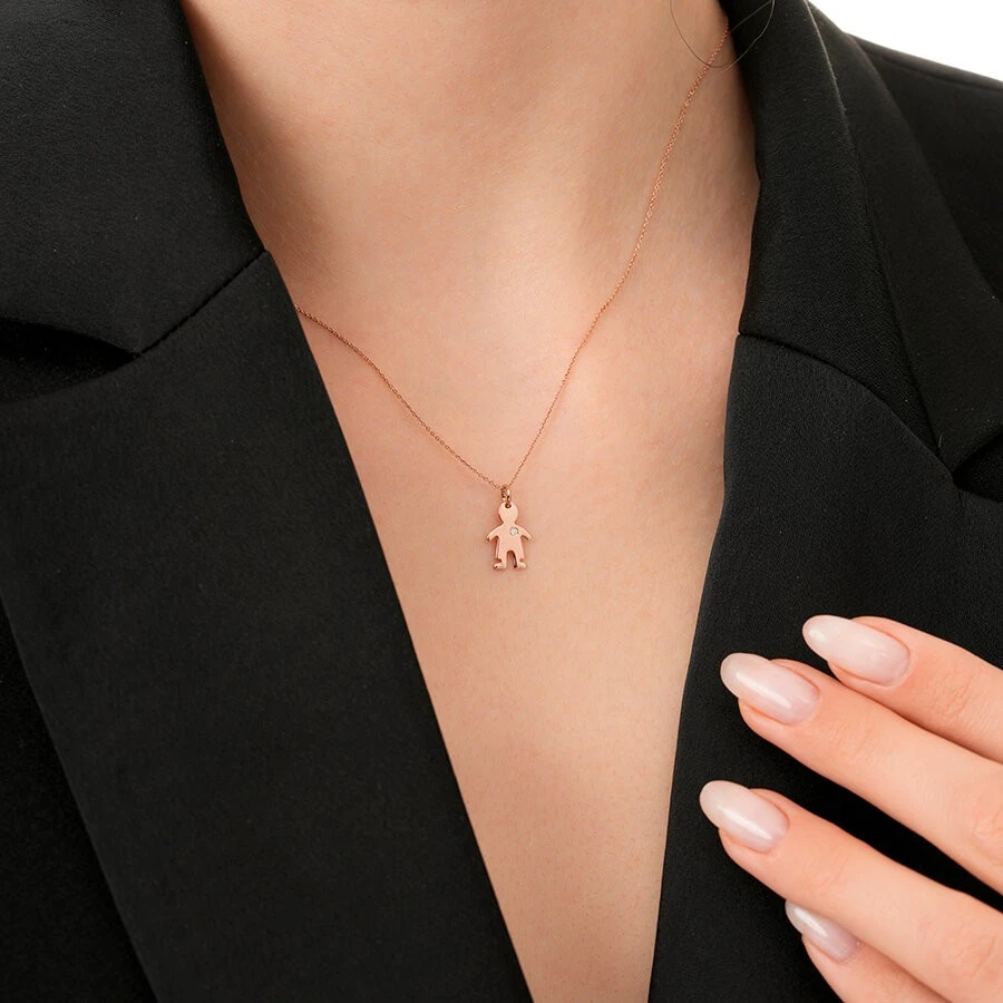 0.01 Karat Pırlanta Çocuk Kolye - 3