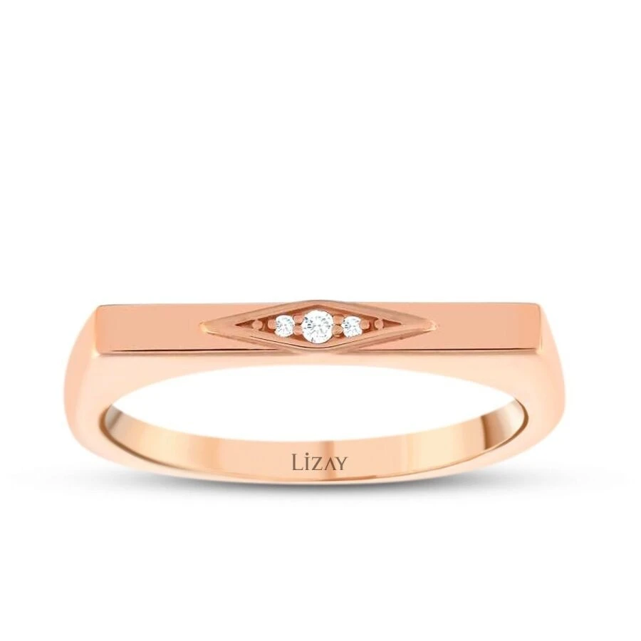 0.02 Karat Pırlanta Üç Taşlı Yüzük - 1