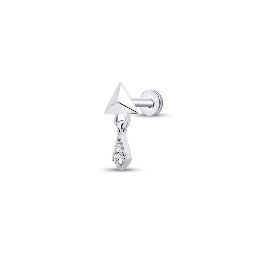 0.02 Karat Pırlanta Üçgen Sallantılı Tragus Küpe - 2
