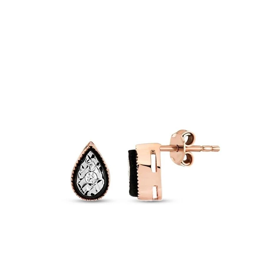 0.04 Karat Pırlanta Damla Rose Küpe - 1