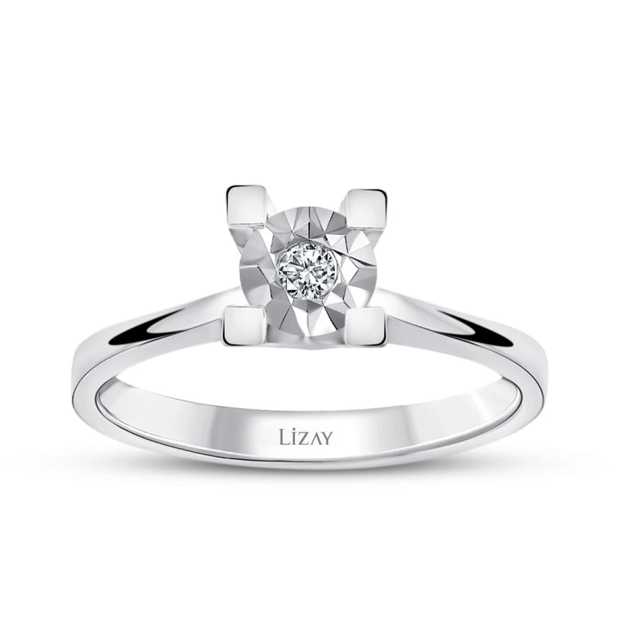 0.04 Karat Pırlanta Efektli Tektaş Yüzük - 1