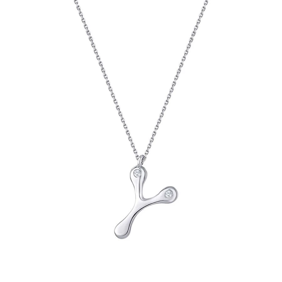 0.04 Karat Pırlanta Y Harf Kolye - 3