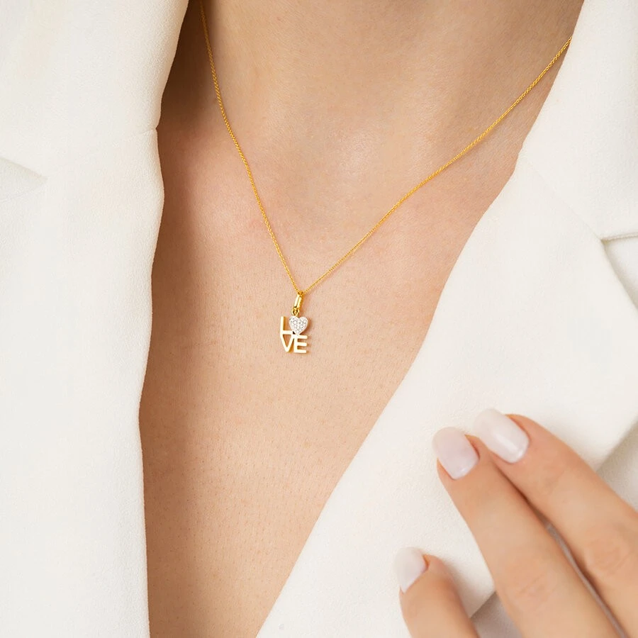 0.05 Karat Pırlanta Love Kolye - 3