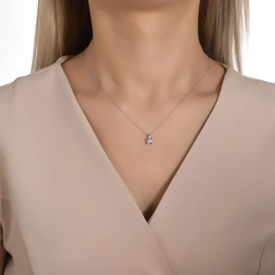 0.06 Karat Pırlanta Tektaş Kolye - 2