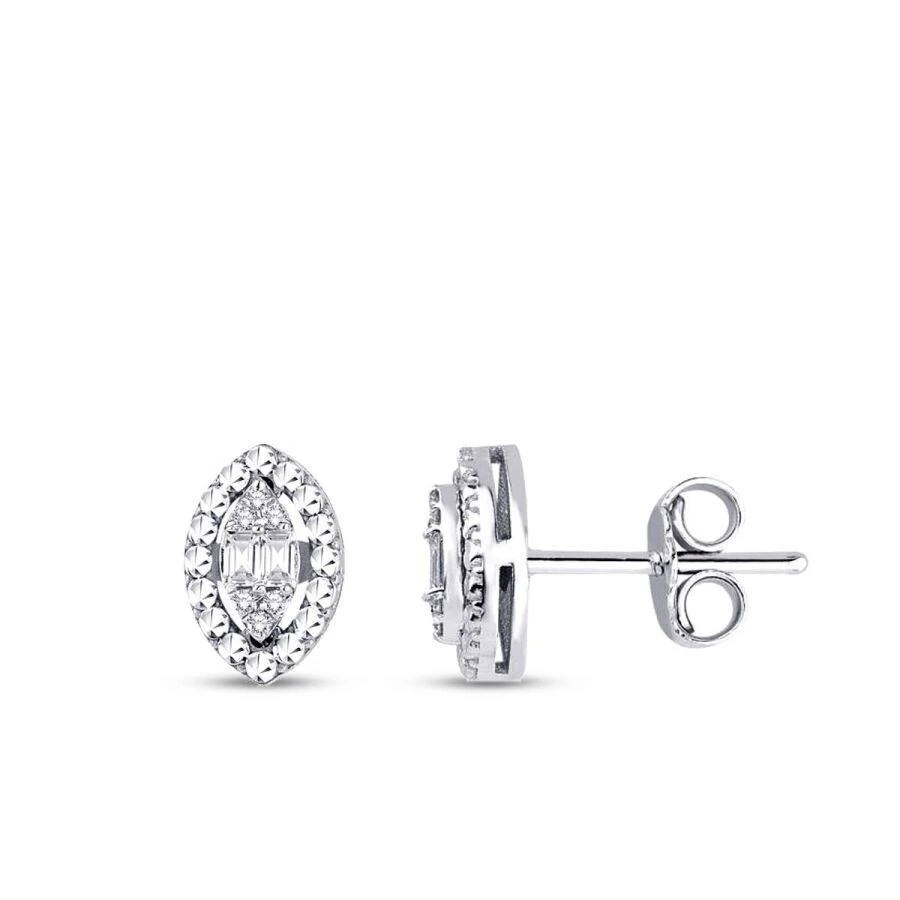 0.10 Karat Pırlanta Efektli Baget Damla Küpe - 1