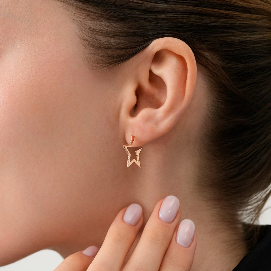 0.10 Karat Pırlanta Taşlı Yıldız Küpe - 4