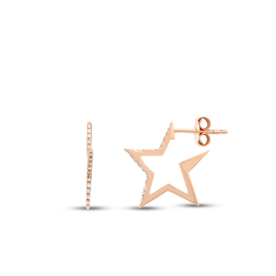 0.10 Karat Pırlanta Taşlı Yıldız Küpe - 2