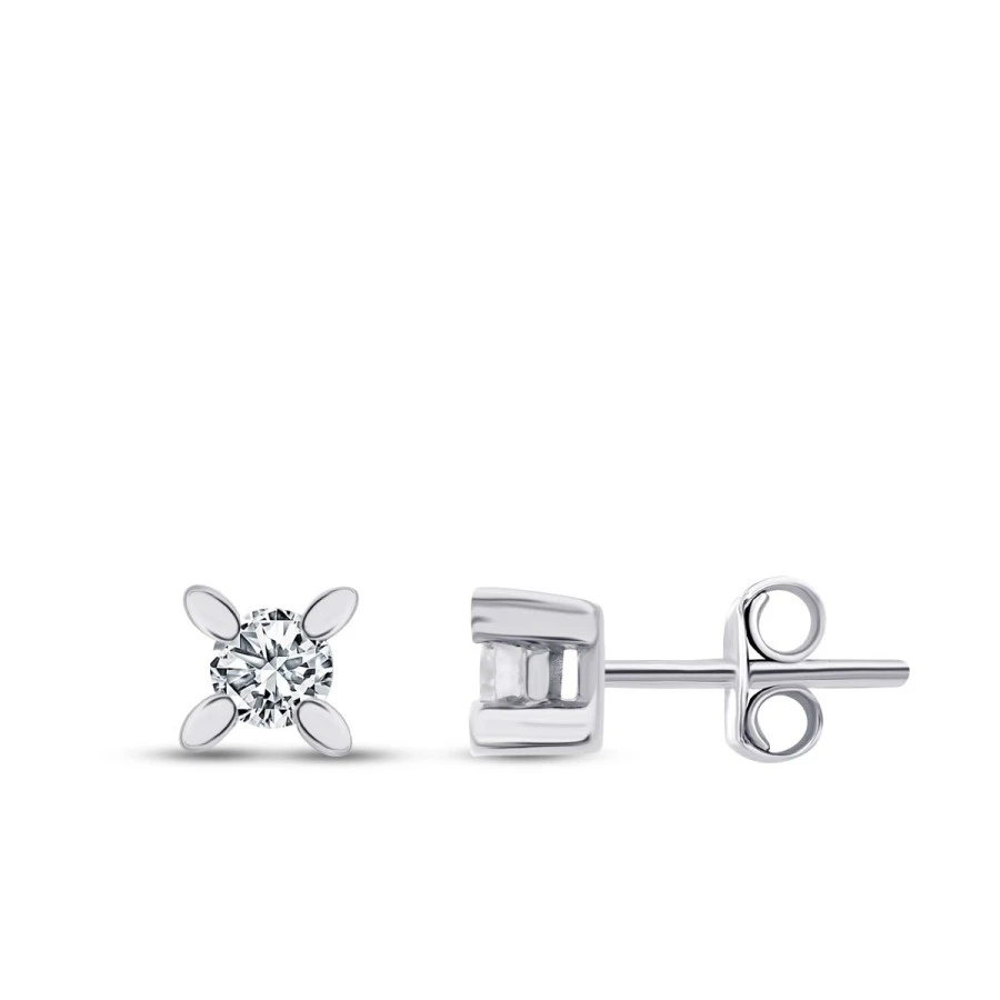 0.10 Karat Pırlanta Tektaş Küpe - 1