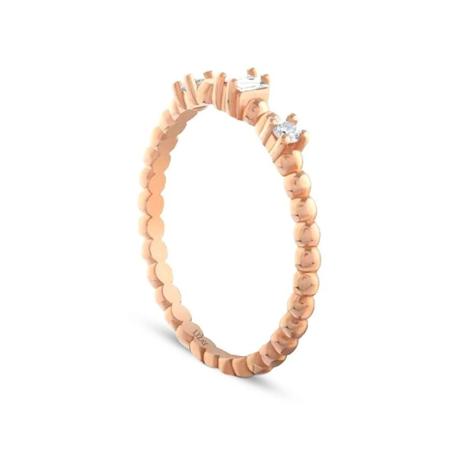 0.12 Karat Pırlanta Baget Taşlı Rose Yüzük - 2