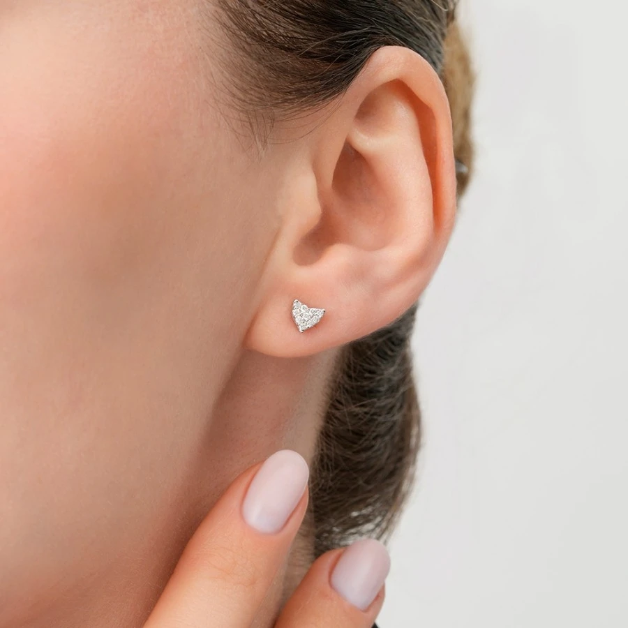 0.12 Karat Pırlanta Kalp Küpe - 3