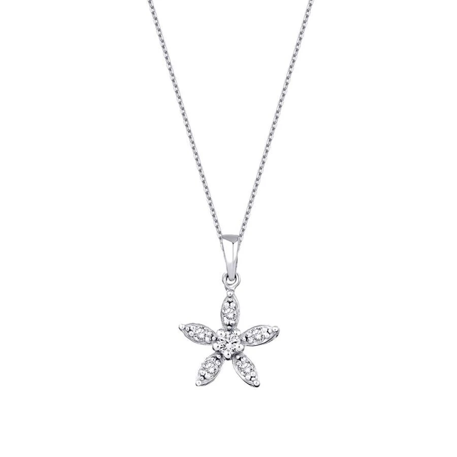 0.13 Karat Pırlanta Çiçek Kolye - 1