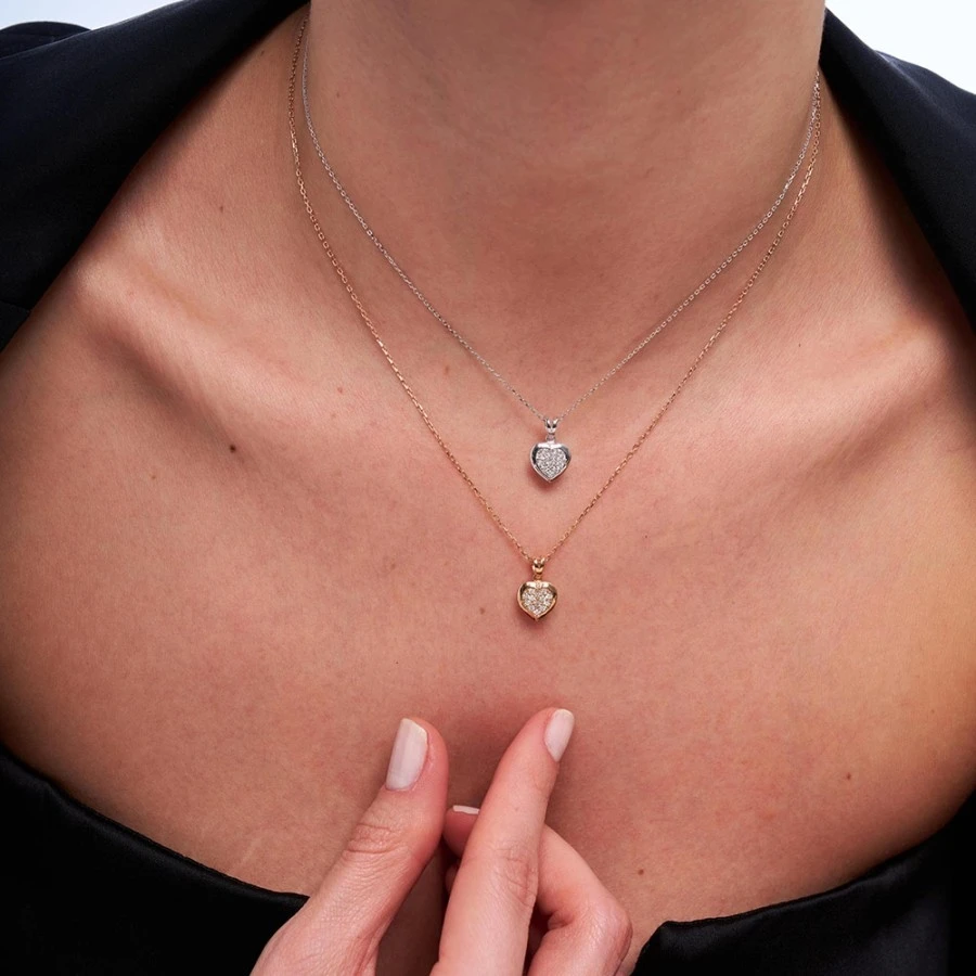 0.14 Karat Pırlanta Kalp Taşlı Kolye - 3
