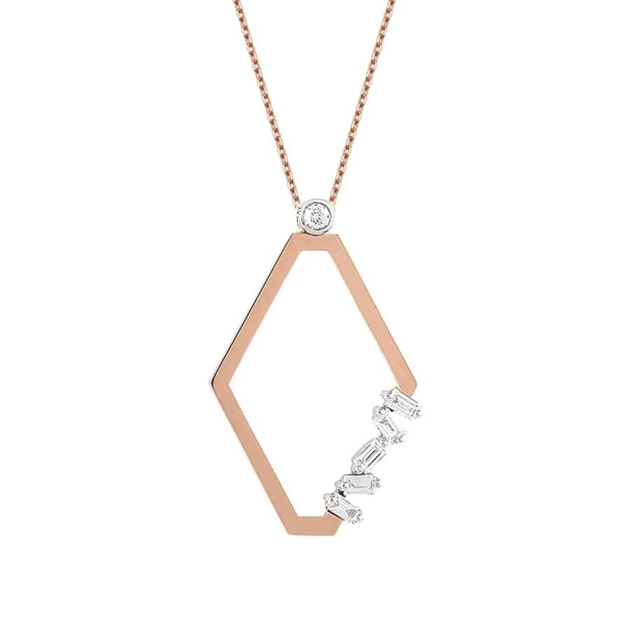 0.15 Karat Pırlanta Baget Altıgen Kolye - 2