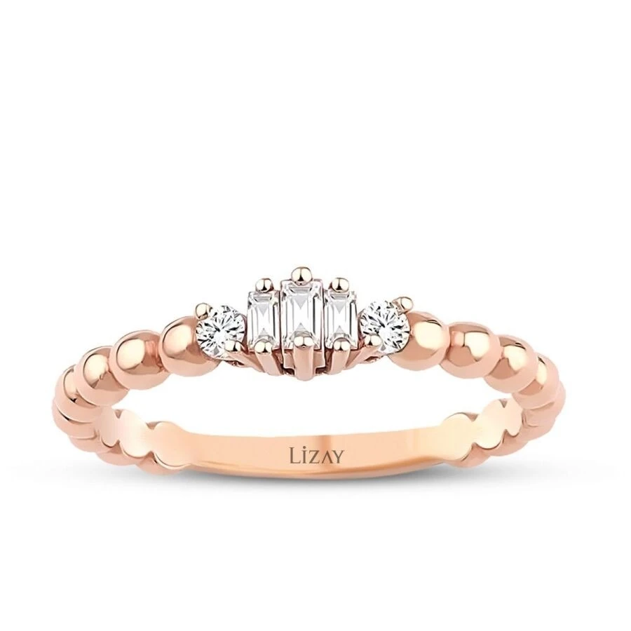 0.15 Karat Pırlanta Baget Top Yüzük - 1