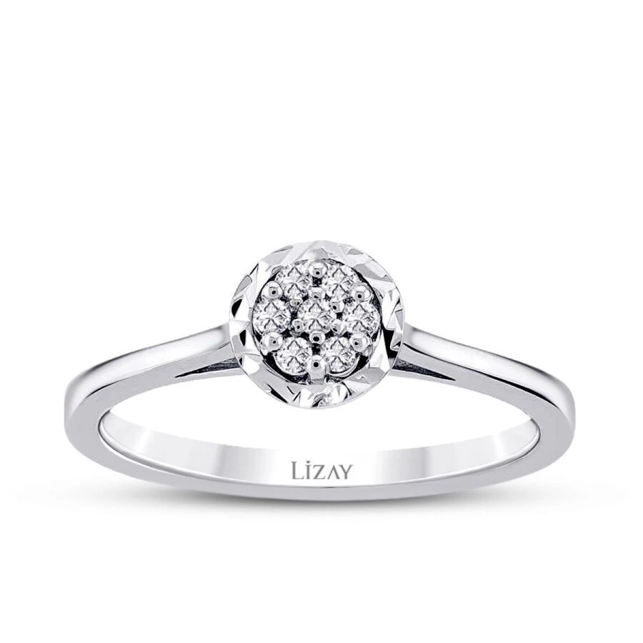 0.15 Karat Pırlanta Efektli Yuvarlak Yüzük - 1