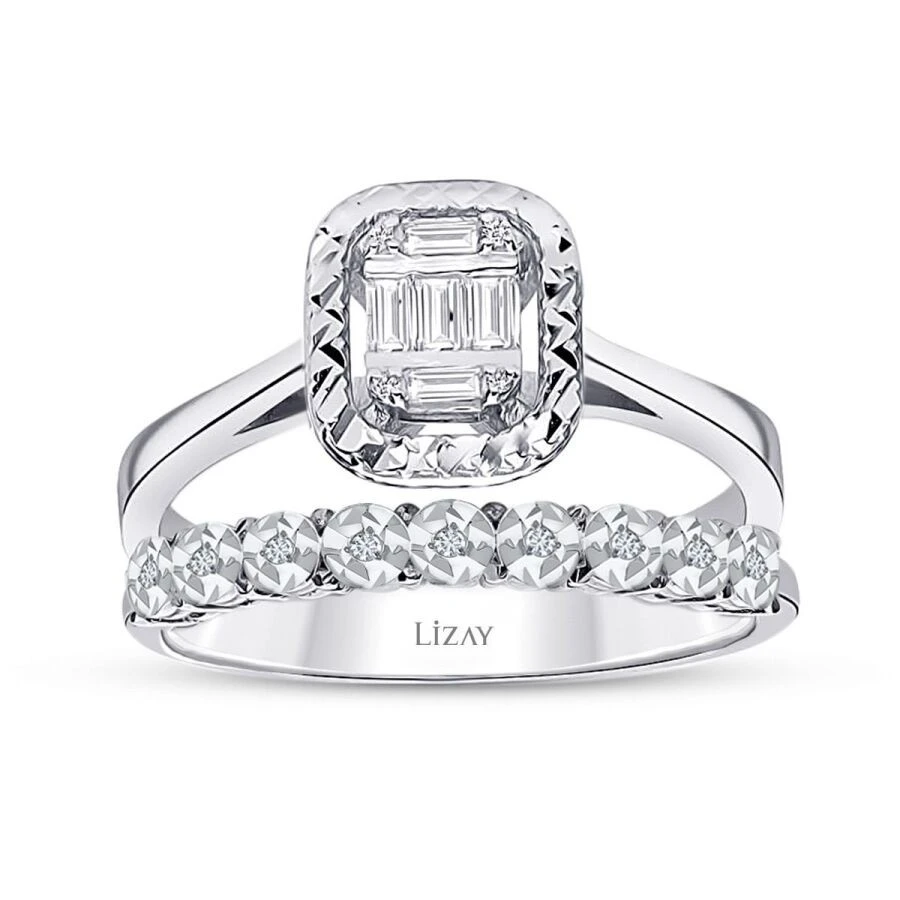 0.16 Karat Pırlanta Baget Yüzük - 1