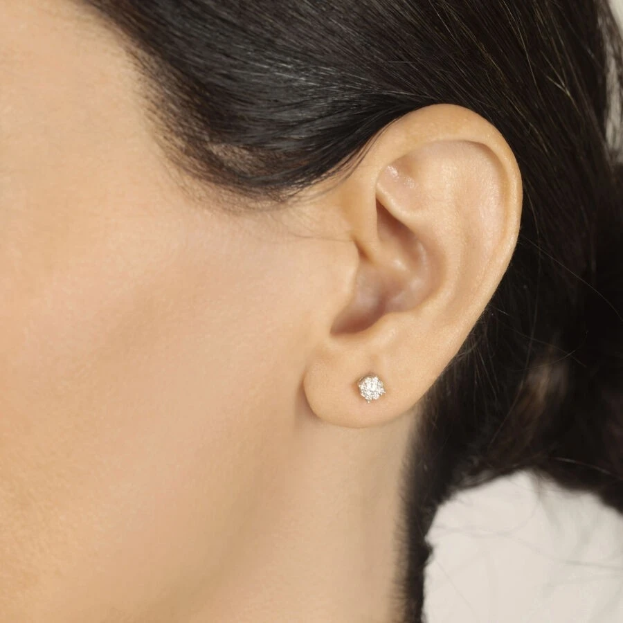 0.16 Karat Pırlanta Tektaş Küpe - 3