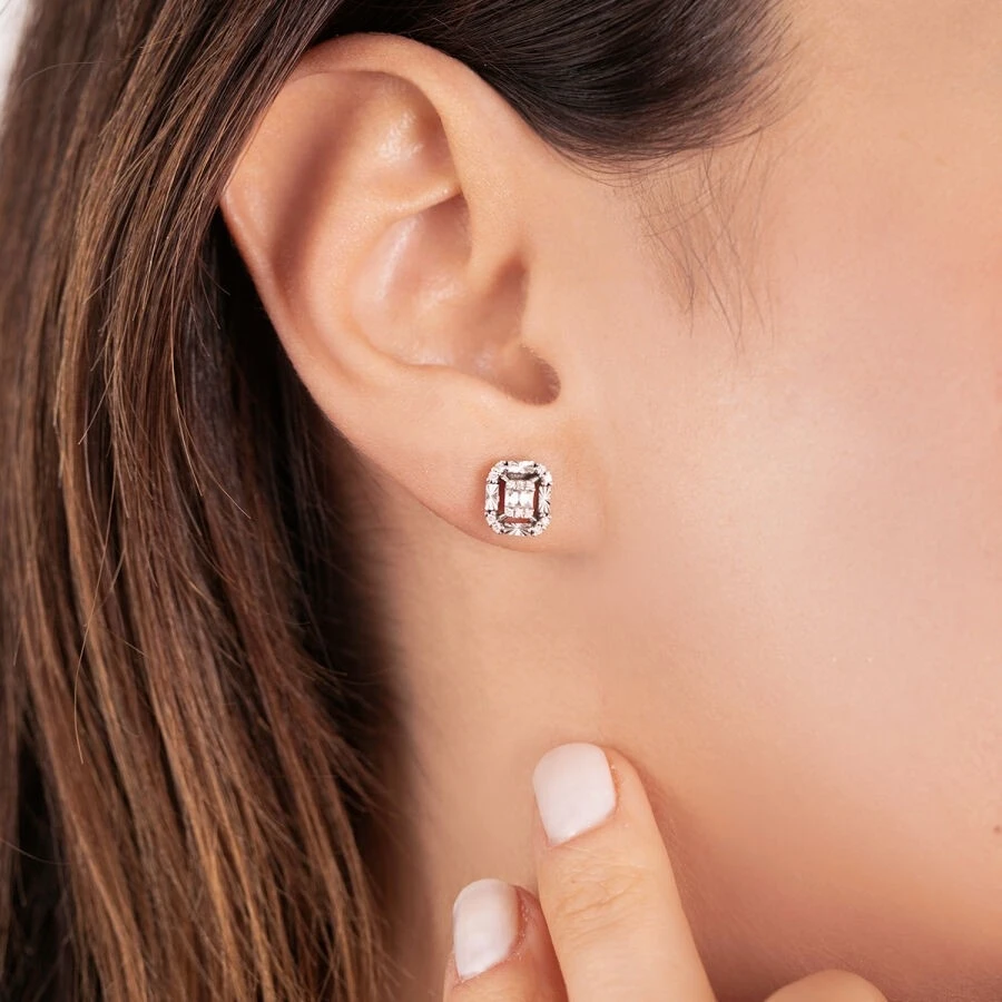 0.17 Karat Pırlanta Baget Küpe - 3