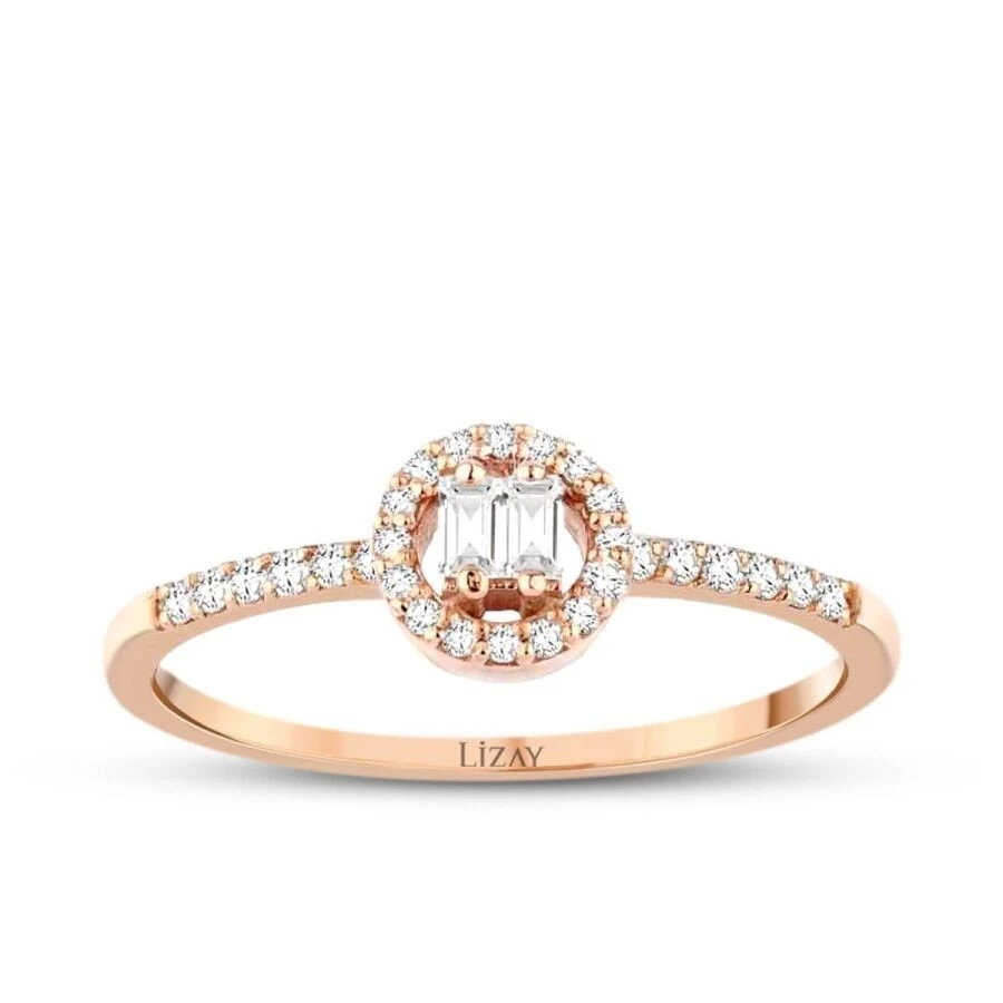 0.18 Karat Pırlanta Baget Kolu Taşlı Yüzük - 1