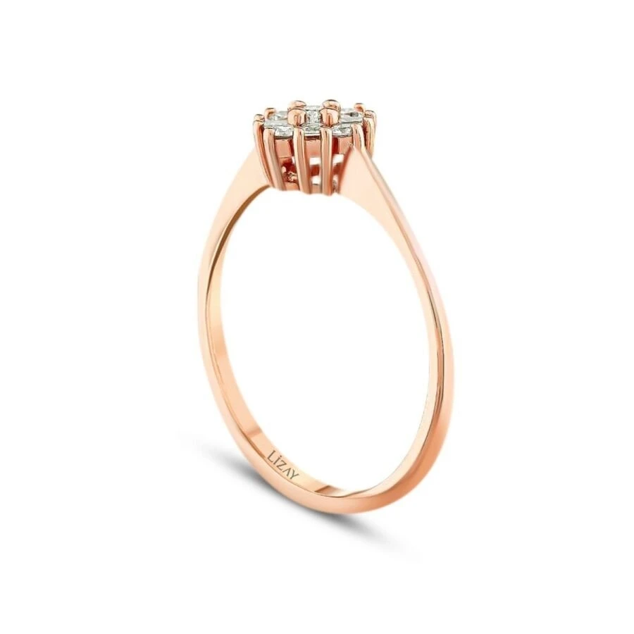 0.19 Karat Pırlanta Baget Çiçek Yüzük - 2