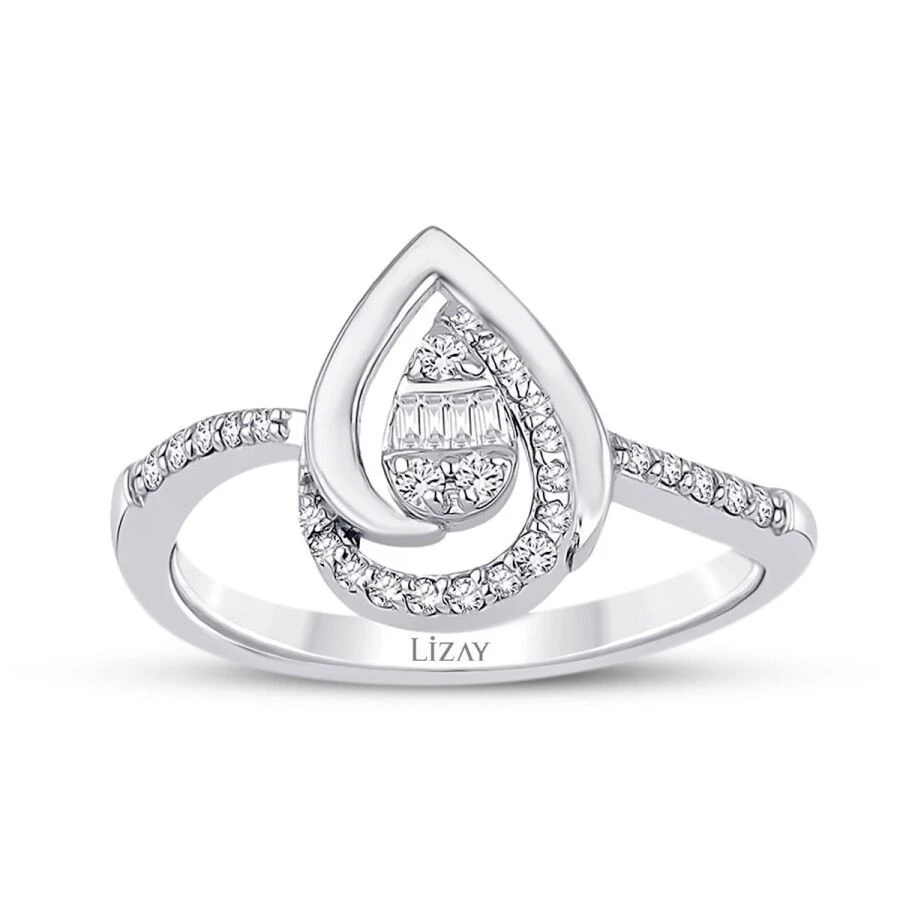 0.19 Karat Pırlanta Damla Baget Yüzük - 1