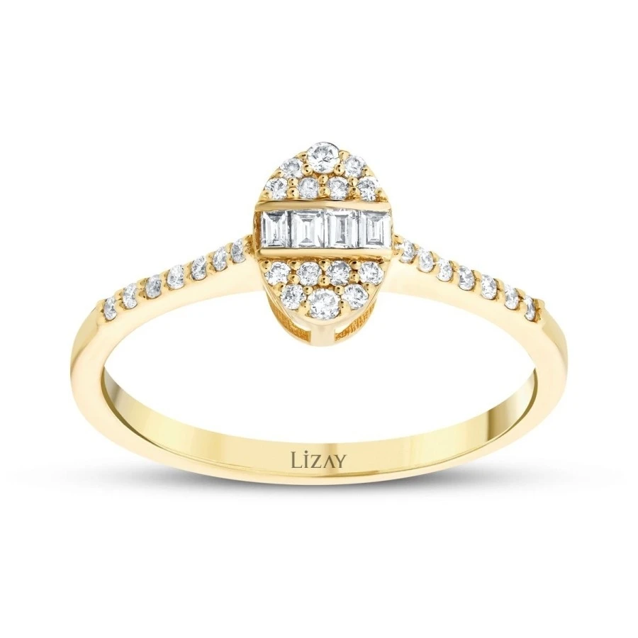 0.19 Karat Pırlanta Oval Baget Yüzük - 1