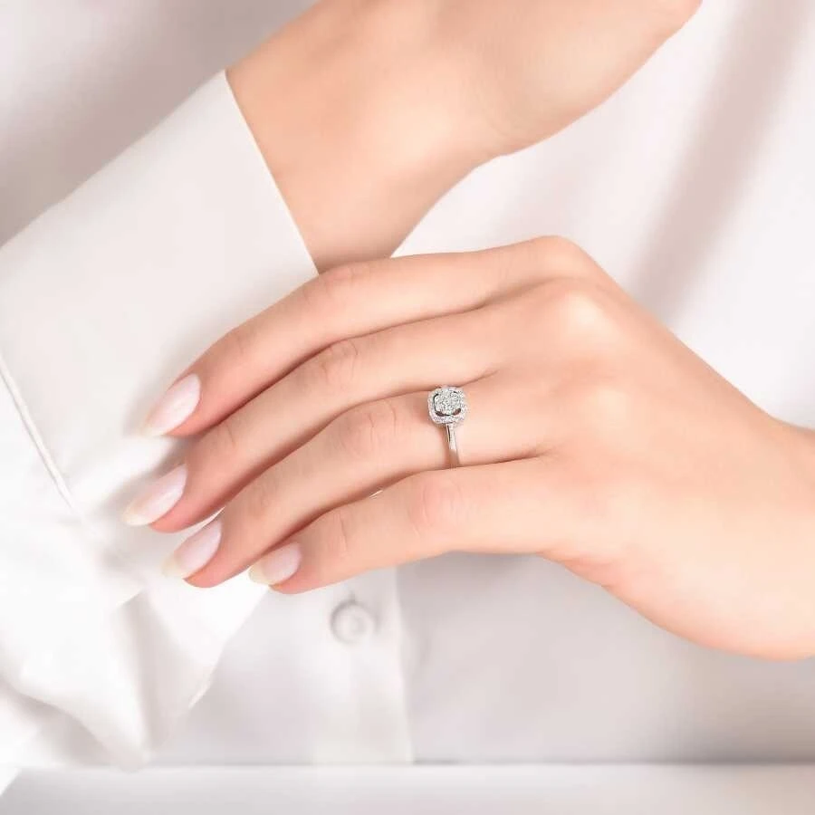 0.19 Karat Pırlanta Taşlı Kare Yüzük - 3