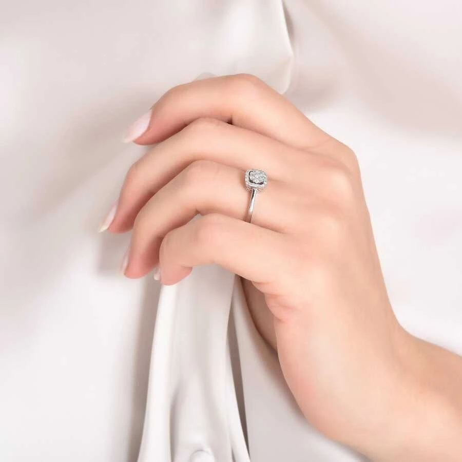 0.19 Karat Pırlanta Taşlı Kare Yüzük - 4