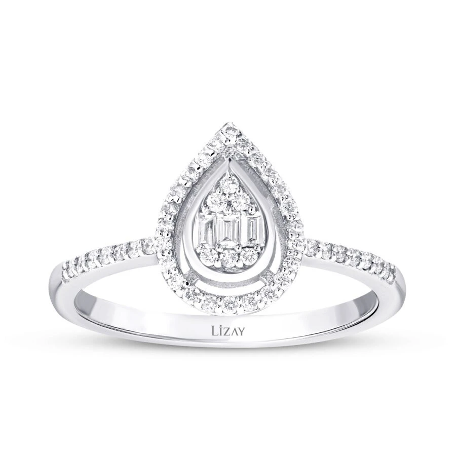 0.20 Karat Pırlanta Baget Damla Yüzük - 1