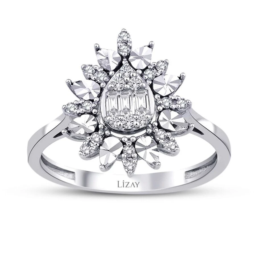 0.20 Karat Pırlanta Damla Baget Yüzük - 1