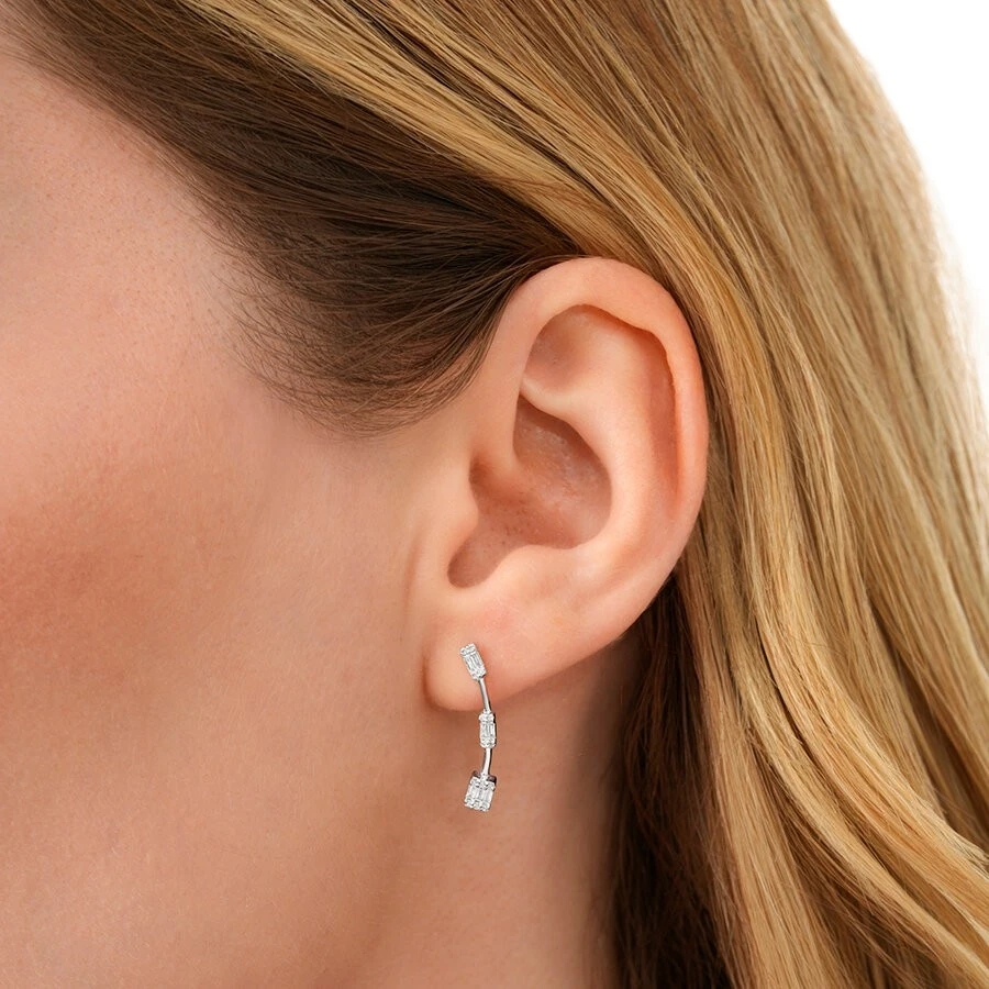 0.21 Karat Pırlanta Baget Küpe - 3