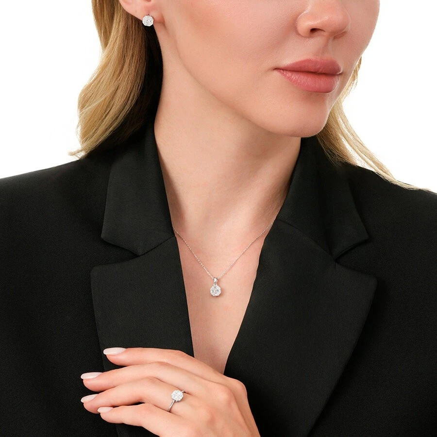 0.21 Karat Pırlanta Baget Yuvarlak Kolye - 4