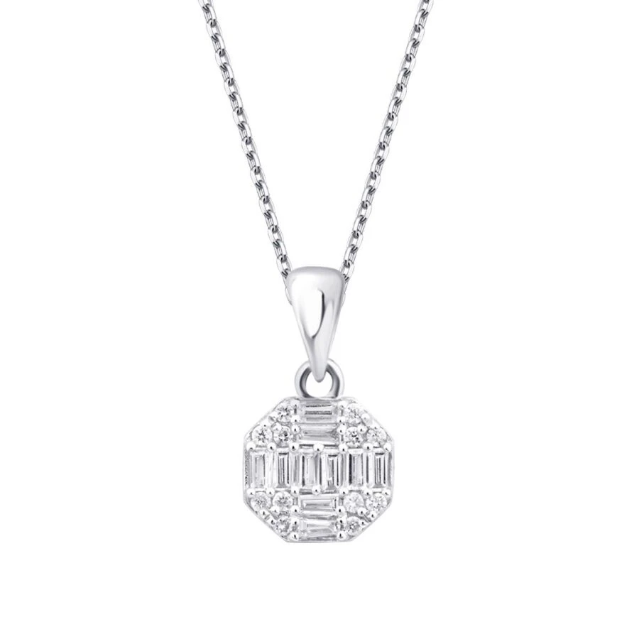 0.21 Karat Pırlanta Baget Yuvarlak Kolye - 2