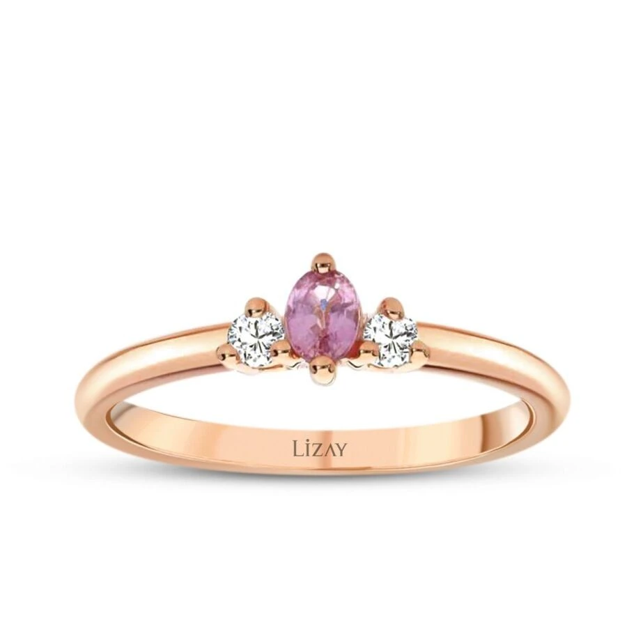 0.21 Karat Pırlanta Pink Safir Yüzük - 1