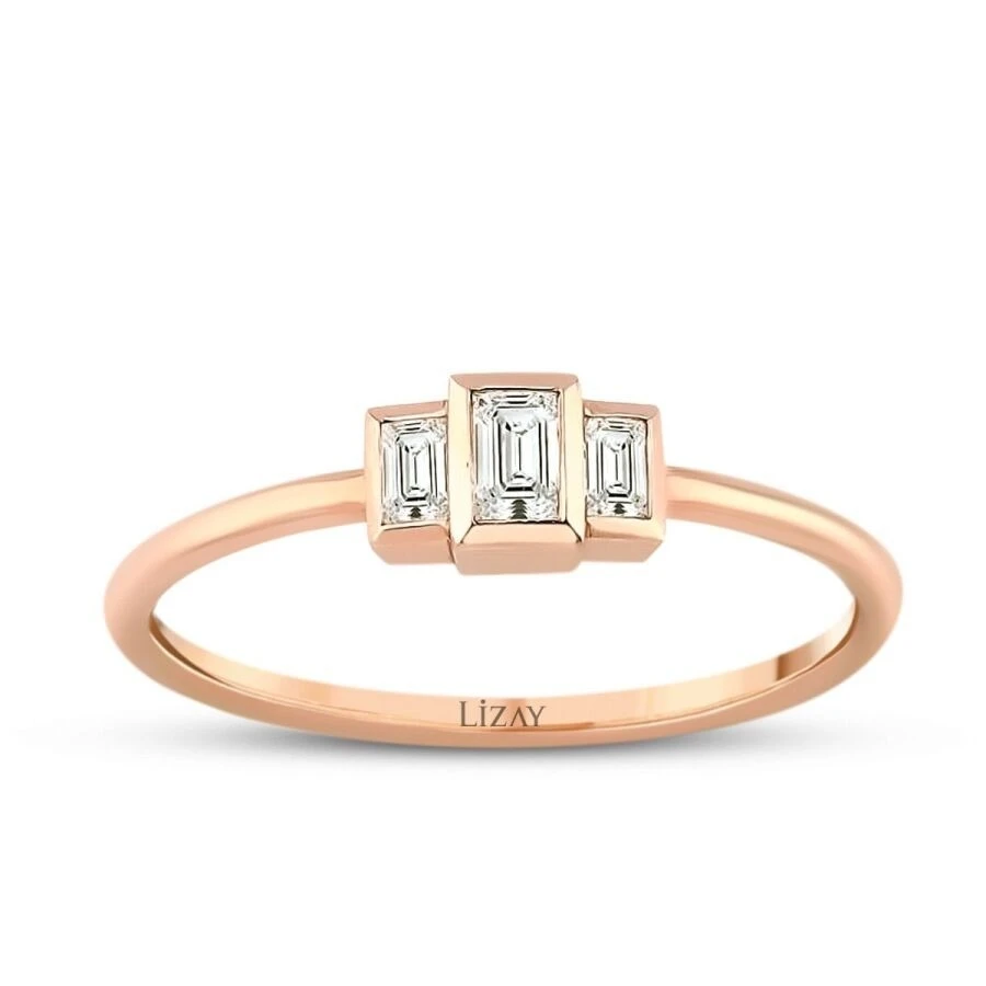 0.22 Karat Pırlanta Baget Yüzük - 1