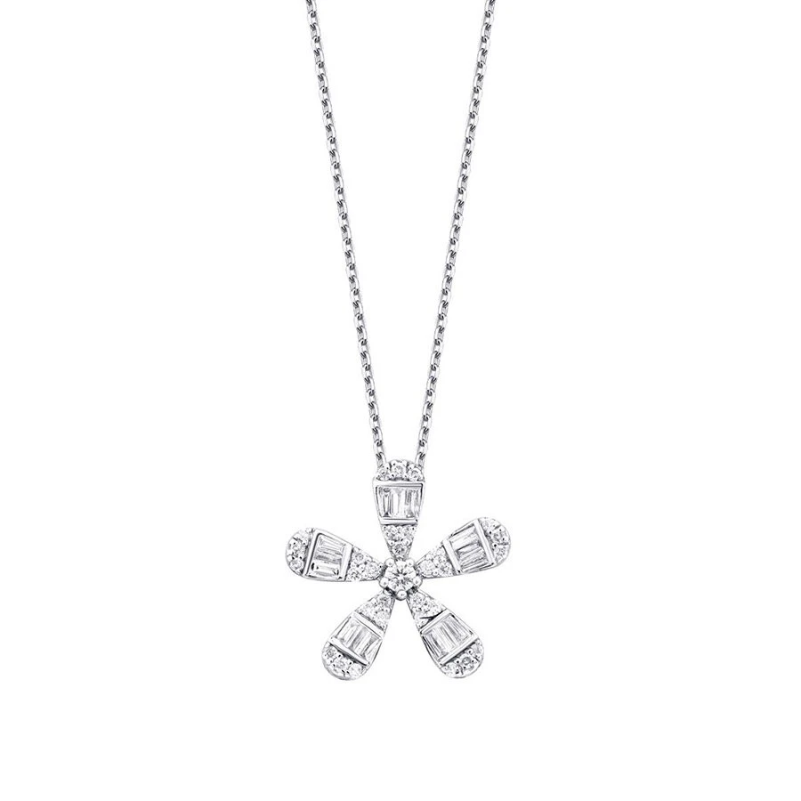 0.23 Karat Pırlanta Baget Çiçek Kolye - 1