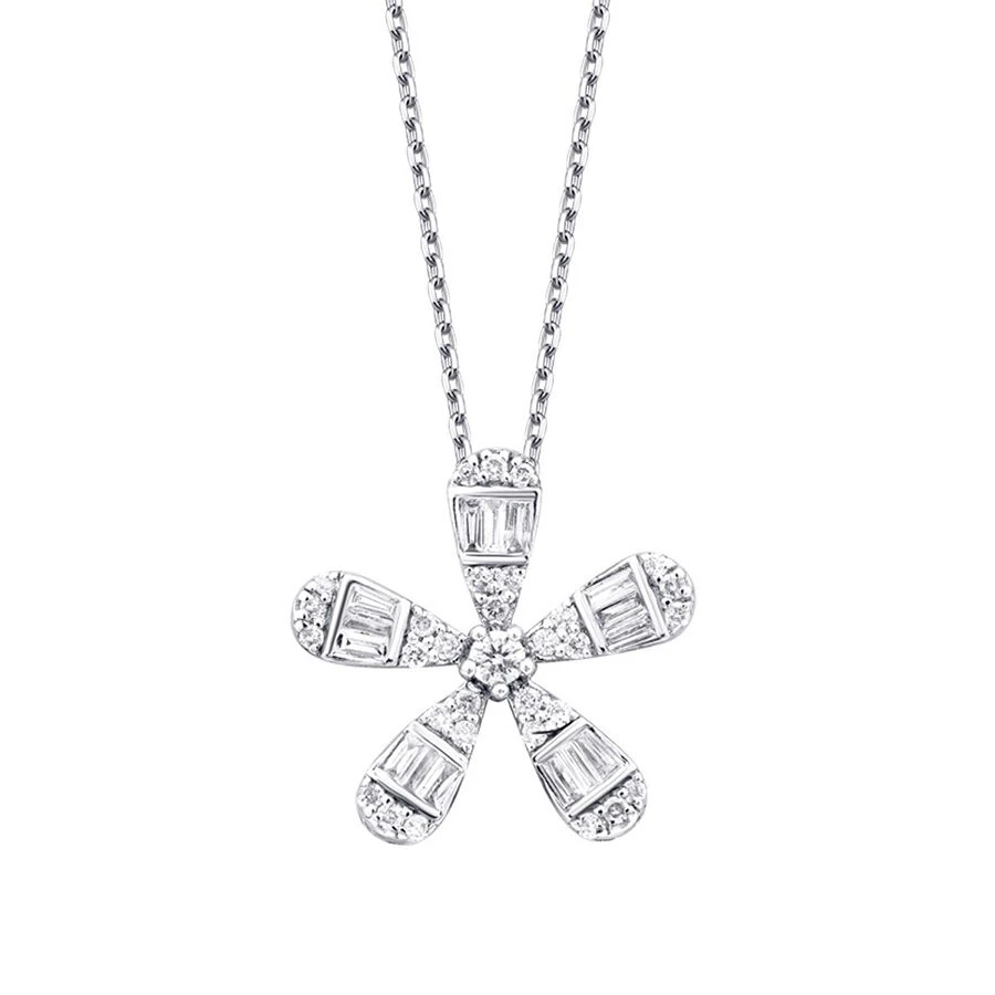 0.23 Karat Pırlanta Baget Çiçek Kolye - 2