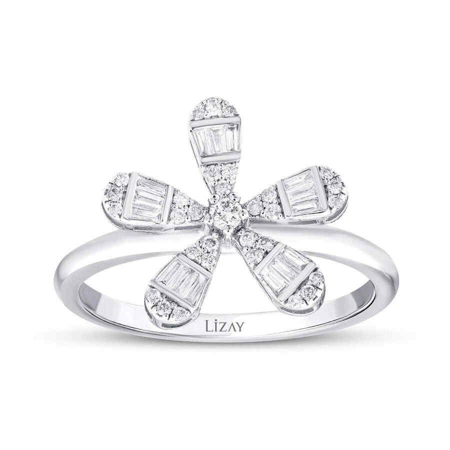 0.23 Karat Pırlanta Baget Çiçek Yüzük - 1