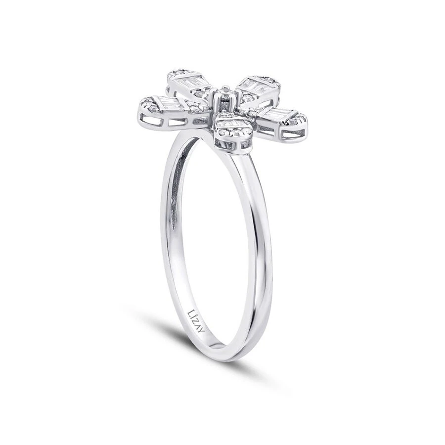 0.23 Karat Pırlanta Baget Çiçek Yüzük - 2