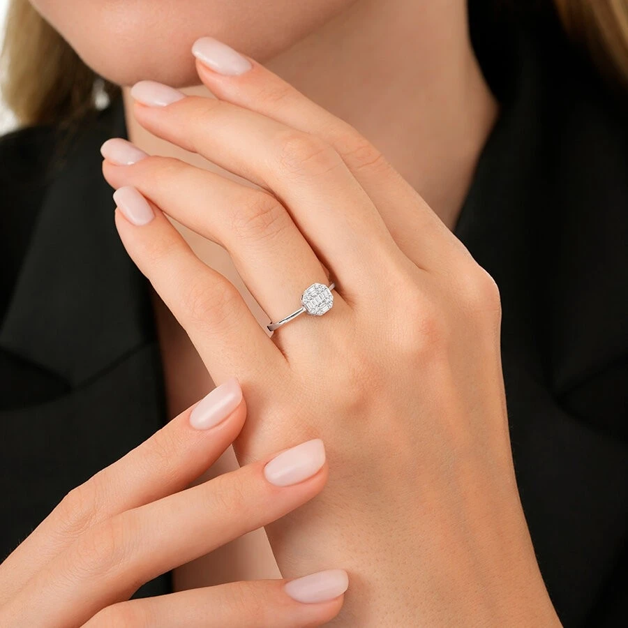 0.24 Karat Pırlanta Baget Yuvarlak Yüzük - 3