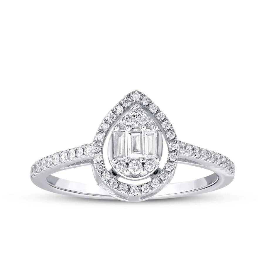 0.25 Karat Pırlanta Damla Baget Yüzük - 1