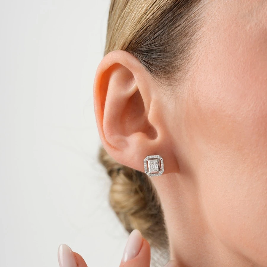 0.26 Karat Pırlanta Baget Küpe - 3