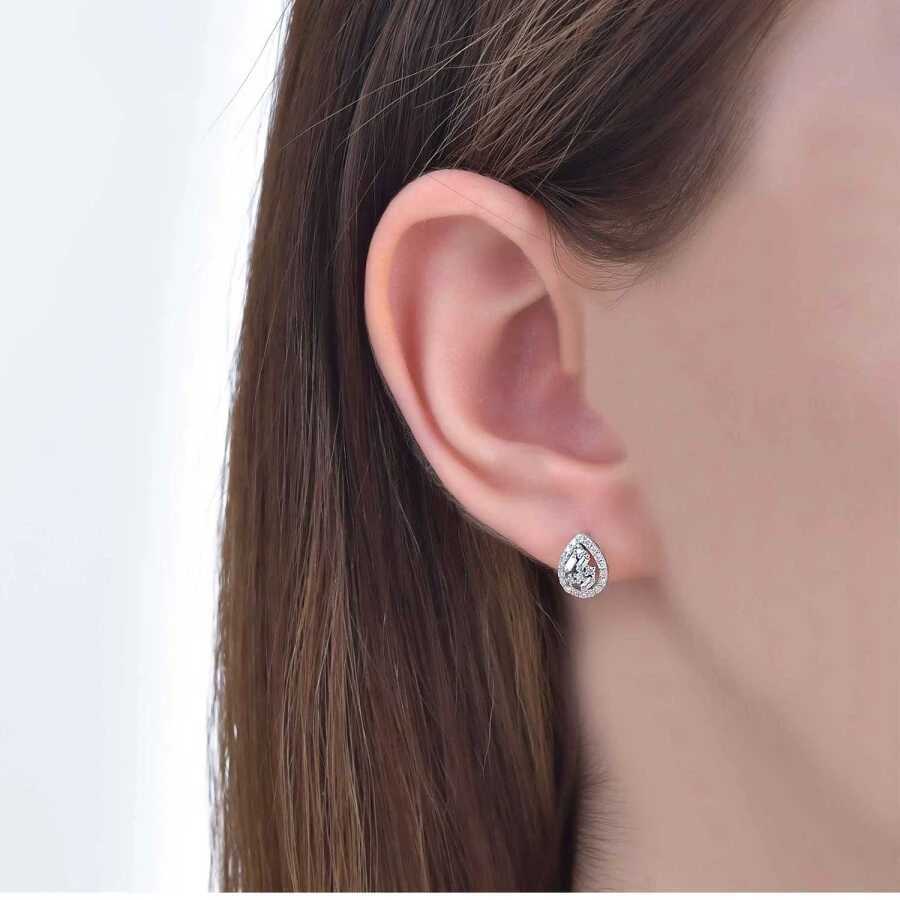 0.28 Karat Pırlanta Baget Damla Küpe - 3