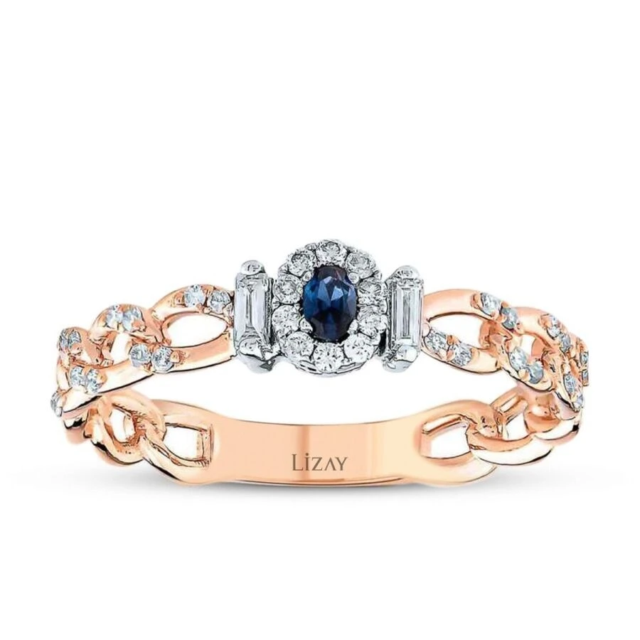 0.28 Karat Pırlanta Baget Safir Yüzük - 1