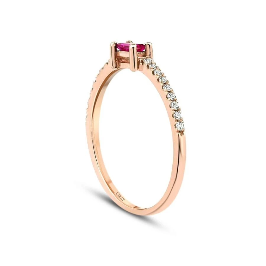 0.30 Karat Pırlanta Baget Yakut Yüzük - 2