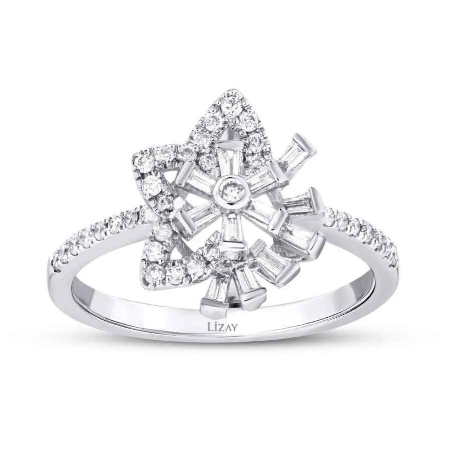 0.30 Karat Pırlanta Baget Yıldız Yüzük - 1