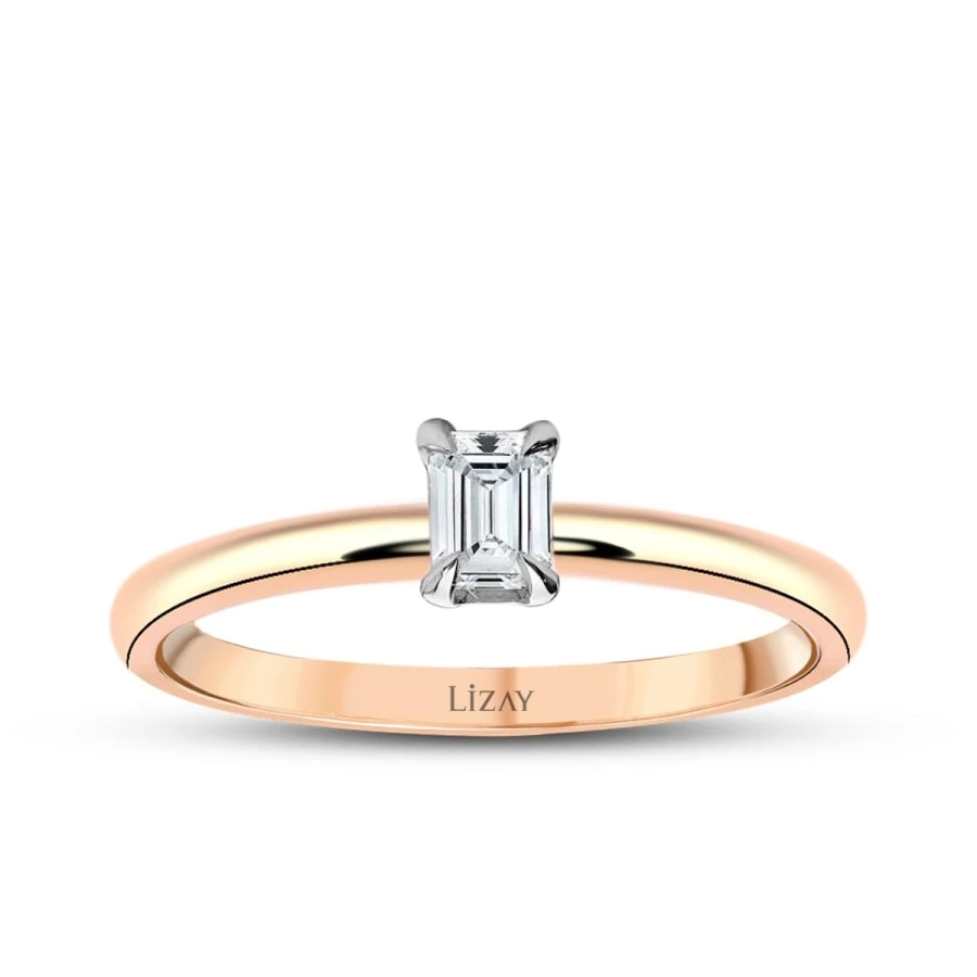 0.30 Karat Pırlanta Emerald Tektaş Yüzük - 1