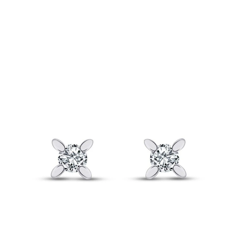 0.30 Karat Pırlanta Tektaş Küpe - 2