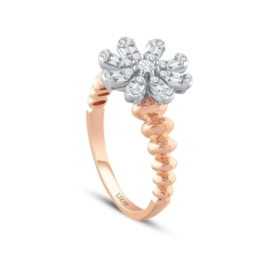 0.31 Karat Pırlanta Baget Çiçek Yüzük - 2