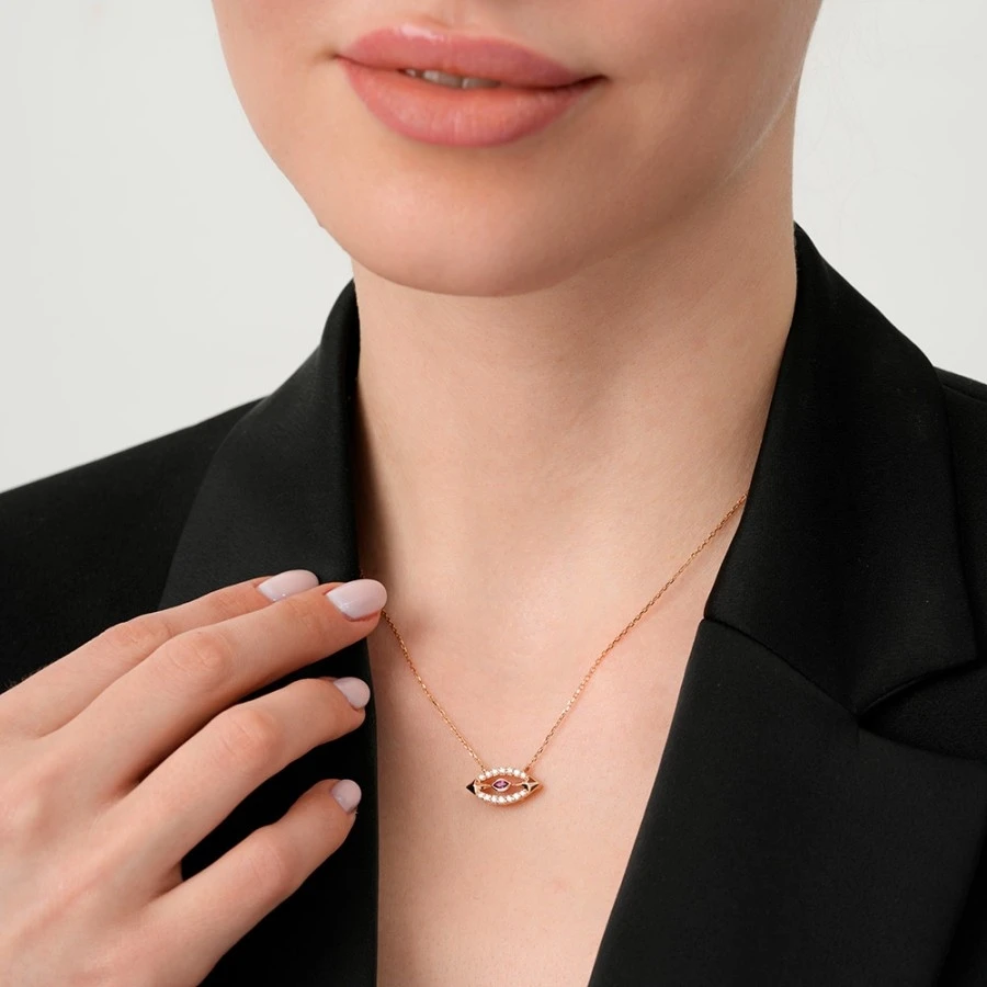 0.31 Karat Pırlanta Yakut Kolye - 2